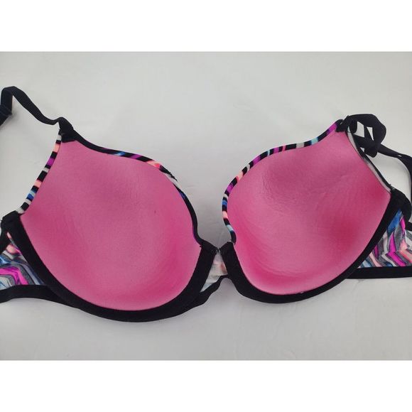 Victoria's Secret Pink Wear Everywhere Lightly Lined Black Multicolored Bra 32D - Picture 4 of 5